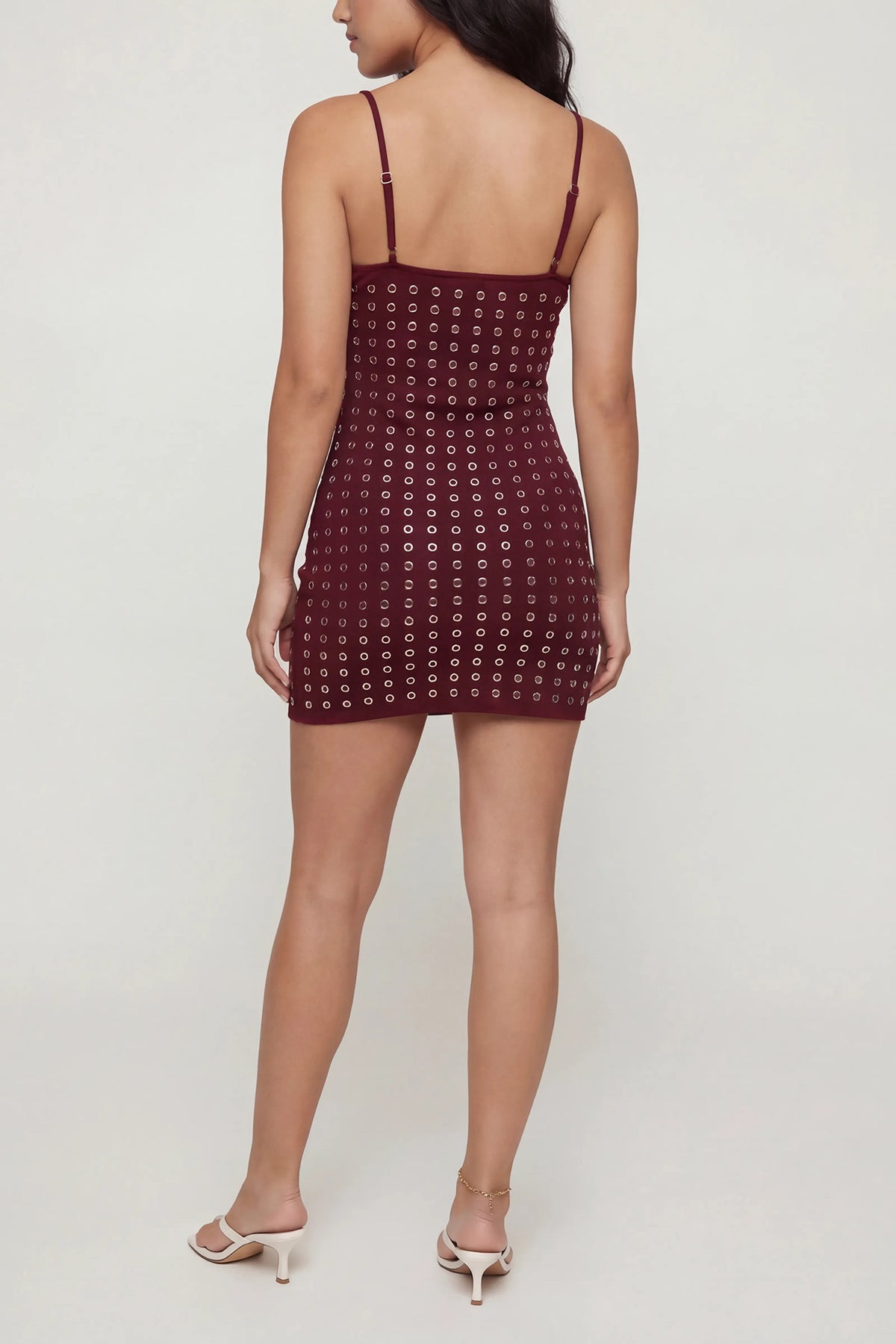 Alt View 2. Grommet Scoop Neck Mini Dress - Dark Red