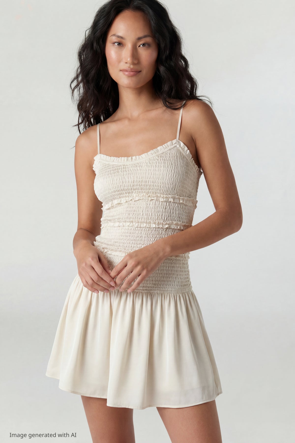 Smocked Mini Dress - White