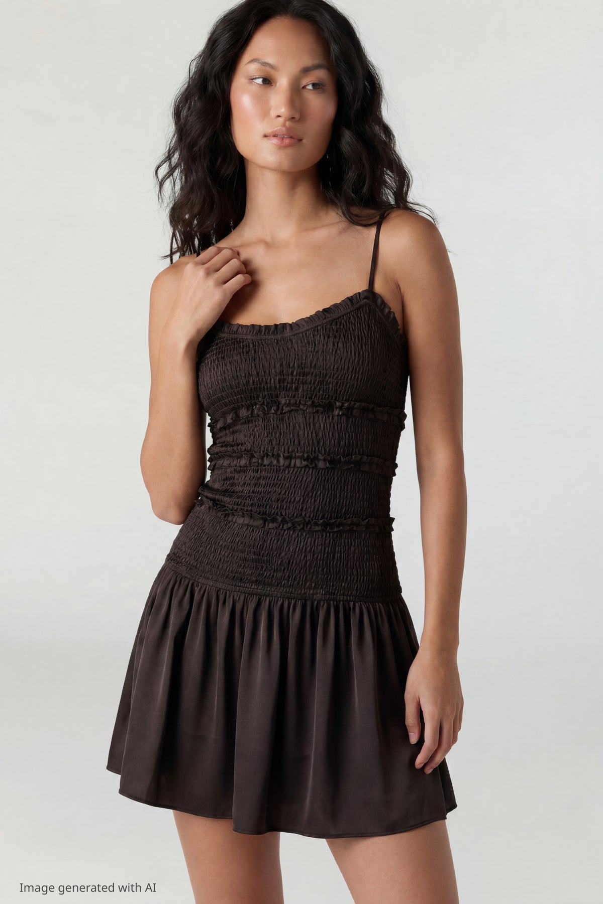 Smocked Mini Dress - Brown