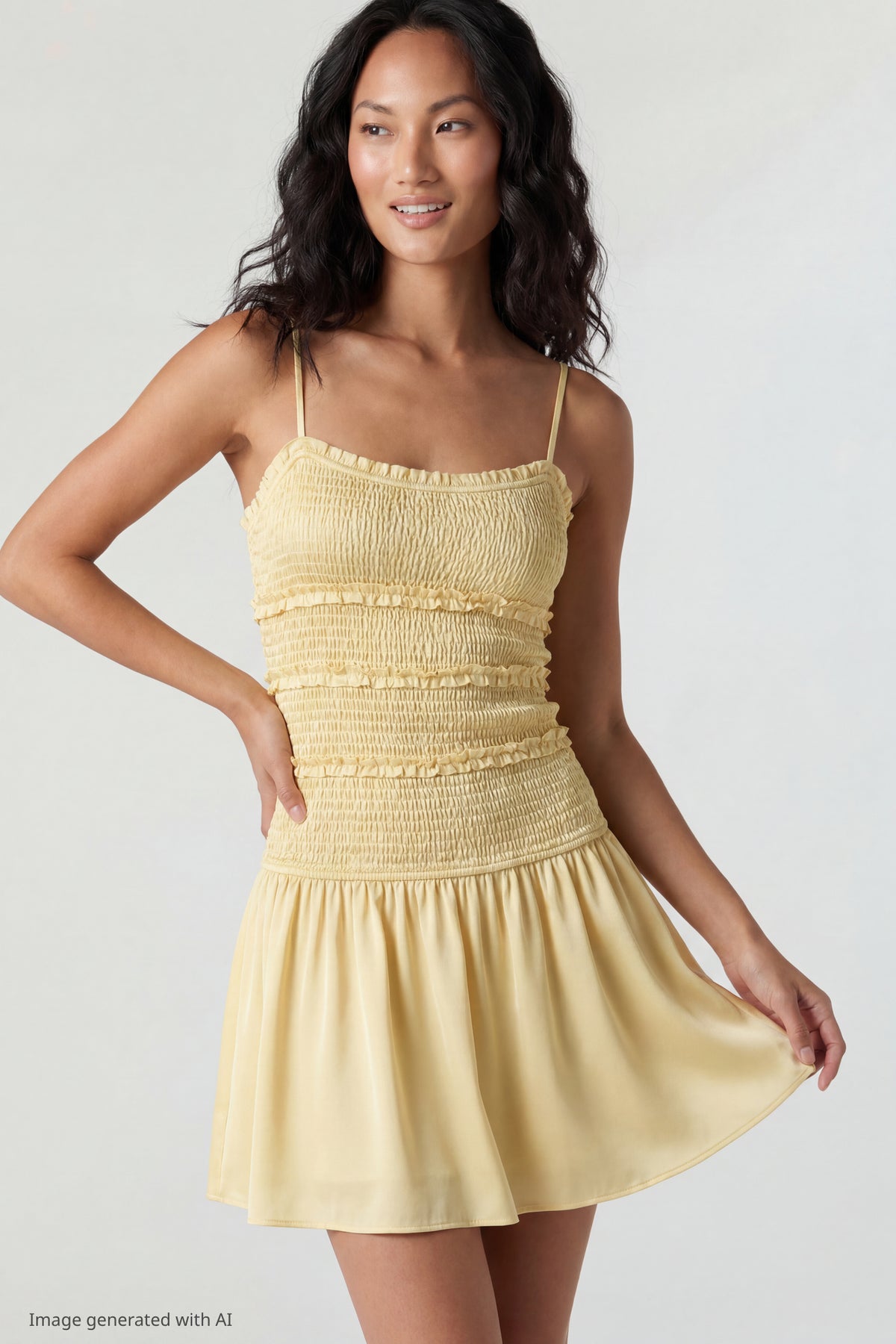 Smocked Mini Dress - Yellow
