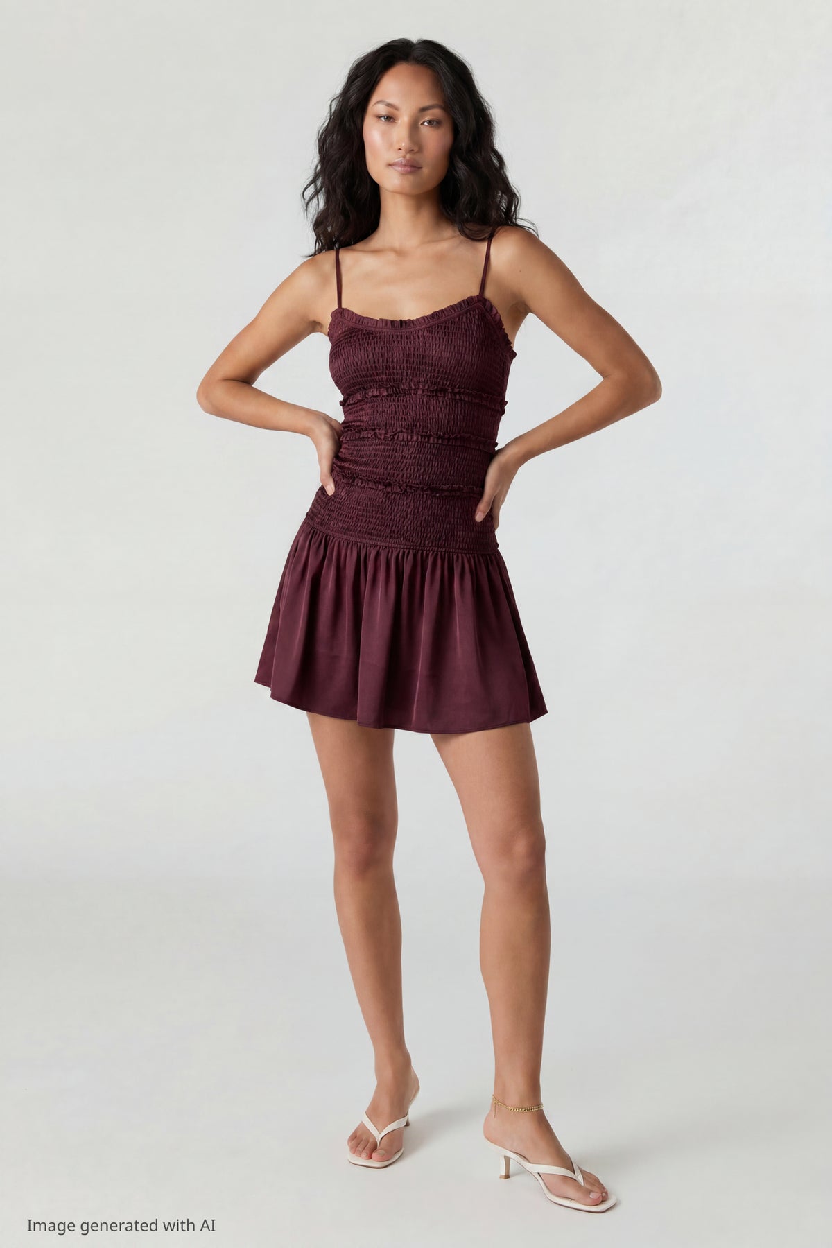 Alt View 2. Smocked Mini Dress - Burgundy