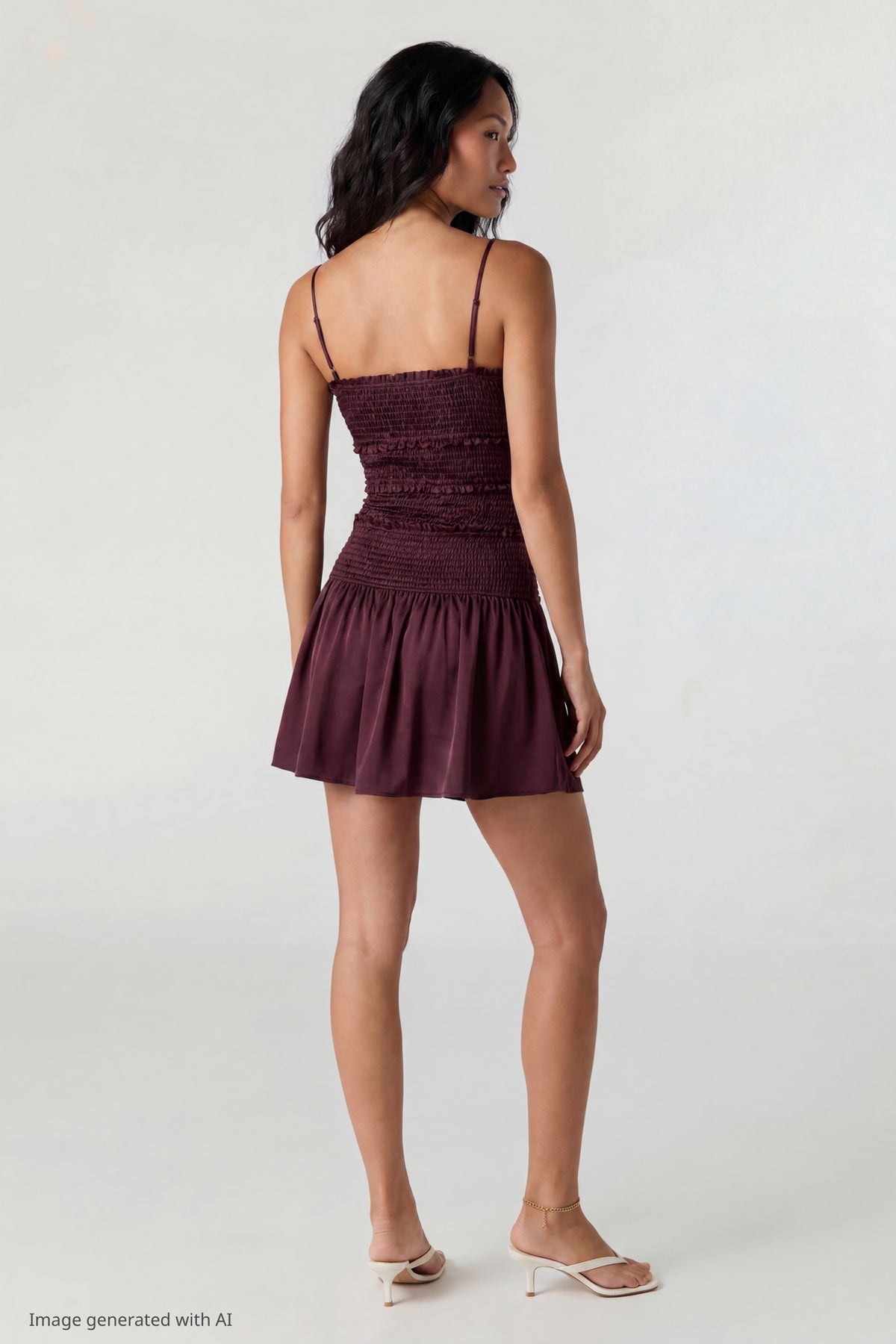 Alt View 3. Smocked Mini Dress - Burgundy