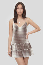 Striped V-Neck Tiered Mini Dress