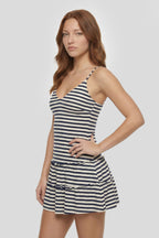 Striped V-Neck Tiered Mini Dress