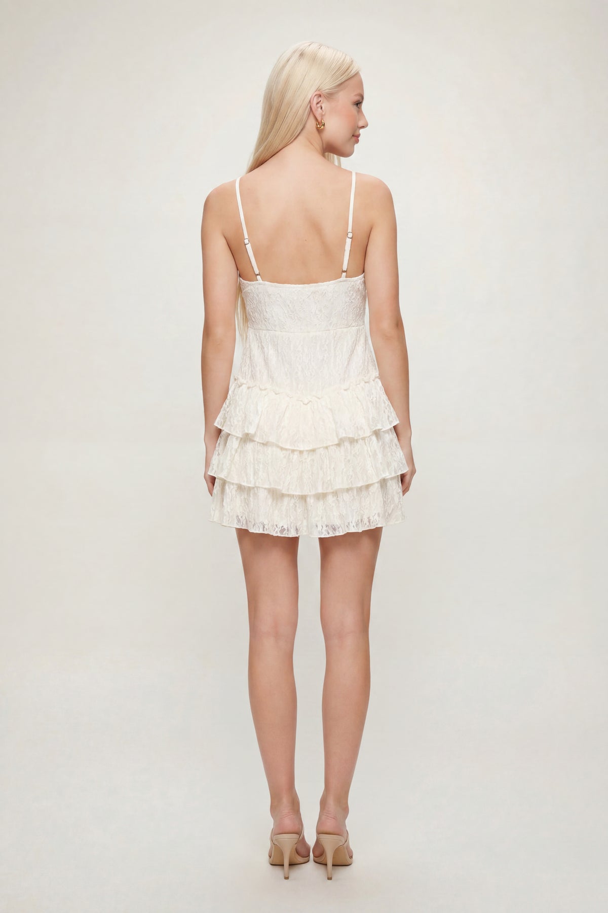 Alt View 2. Lace Tiered Mini Dress - White