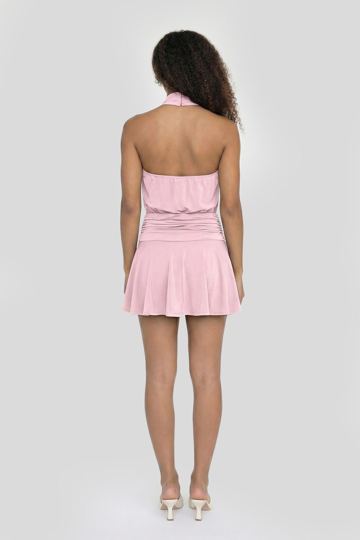 Alt View 2. Cinched Waist Halter Mini Dress - Pink
