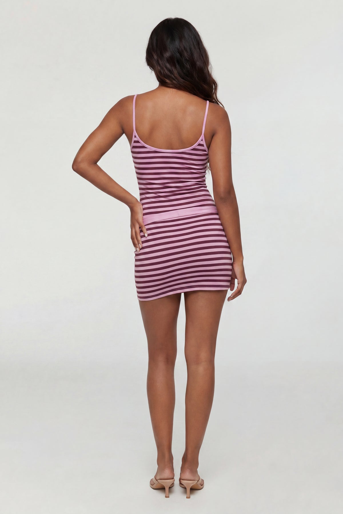 Alt View 2. Belted Striped Scoop Neck Mini Dress - Pink