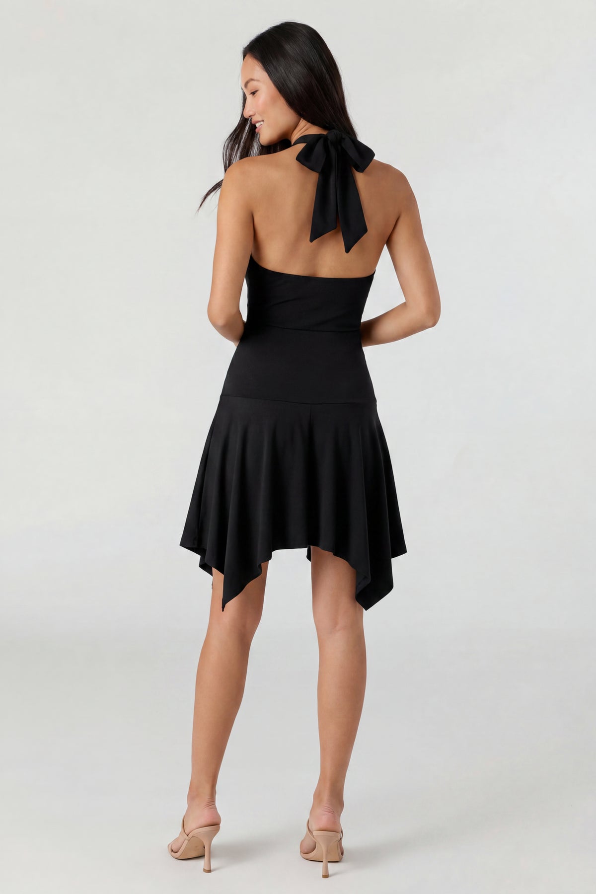 Alt View 2. Asymmetrical Mini Halter Dress - Black