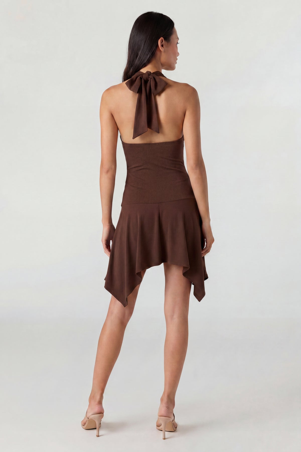 Alt View 2. Asymmetrical Mini Halter Dress - Brown
