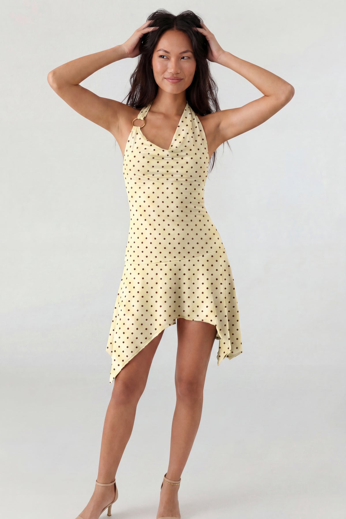 Alt View 3. Asymmetrical Mini Halter Dress - Yellow