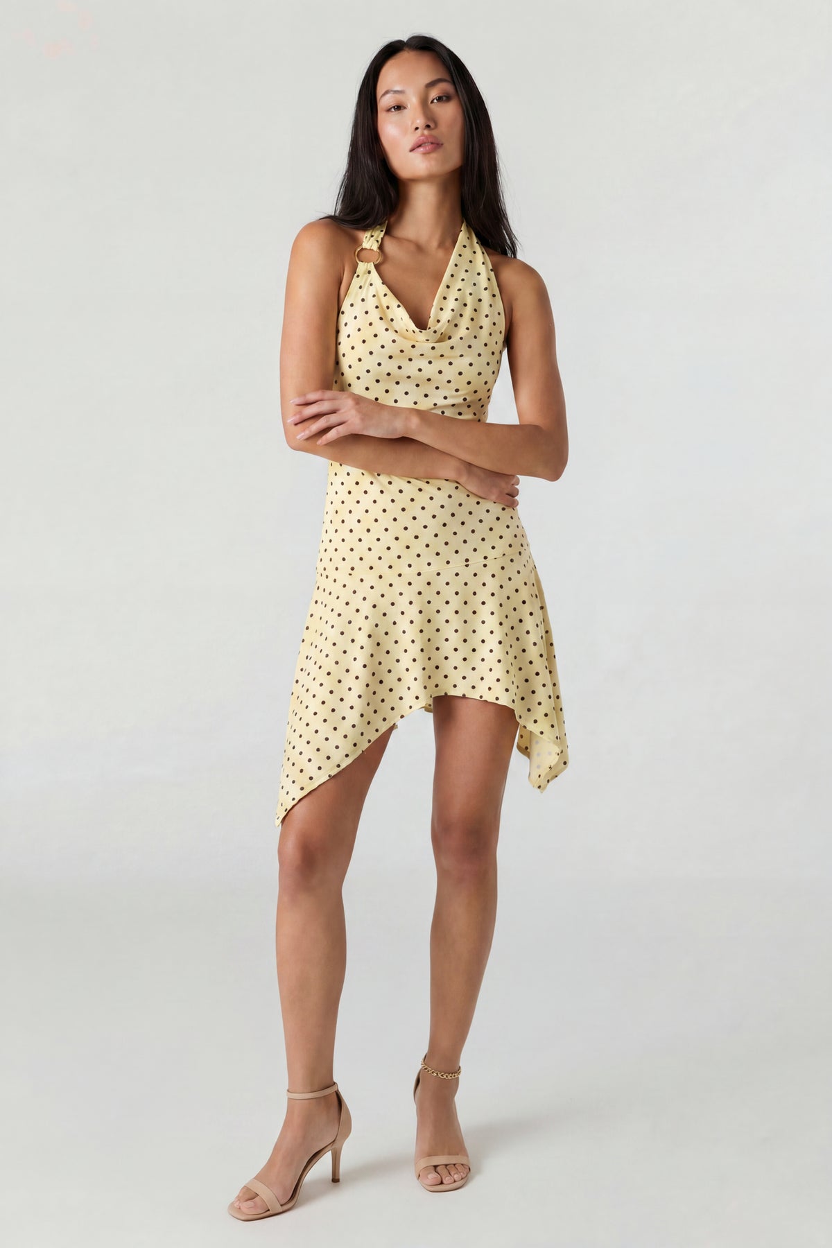 Asymmetrical Mini Halter Dress - Yellow