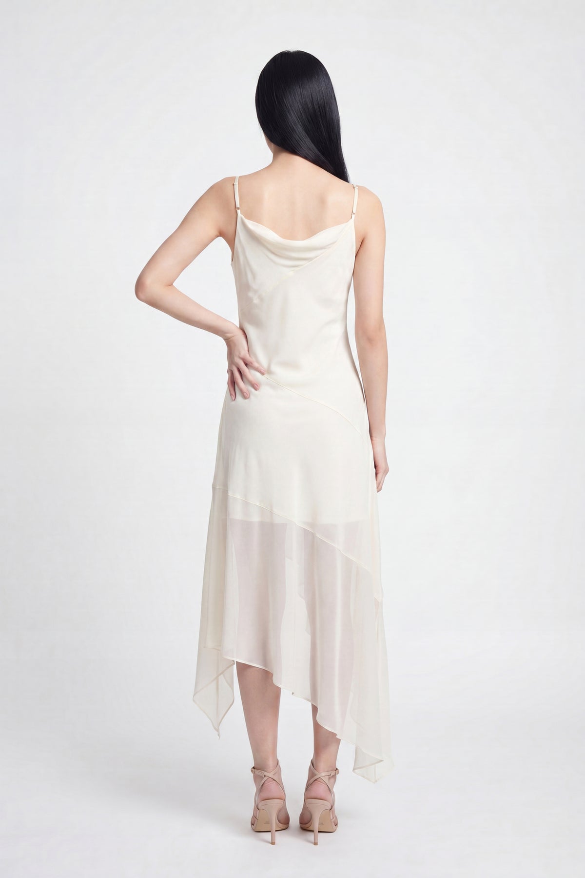 Alt View 2. Chiffon Cowl Neck Asymmetrical Midi Dress - White