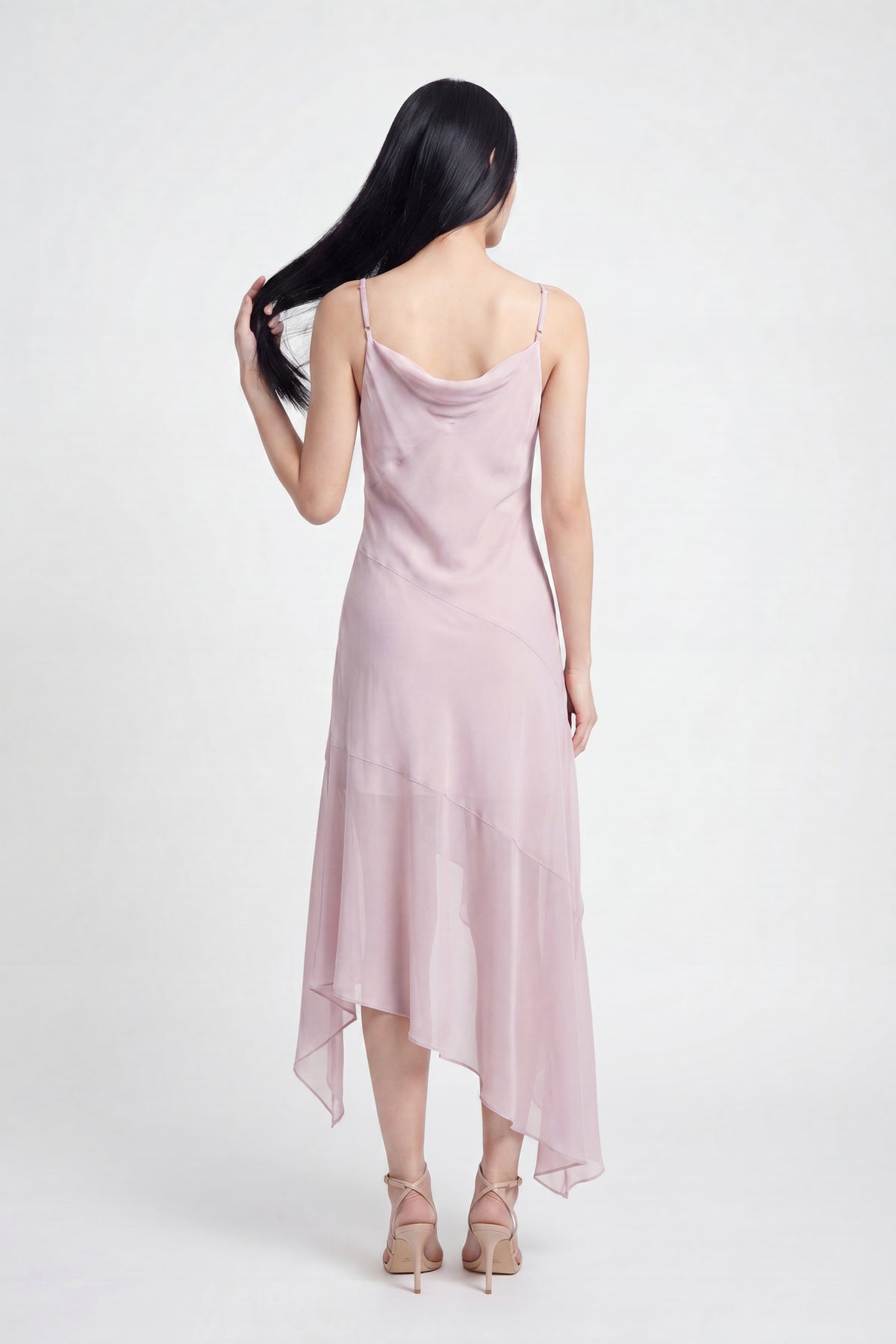 Alt View 2. Chiffon Cowl Neck Asymmetrical Midi Dress - Pink