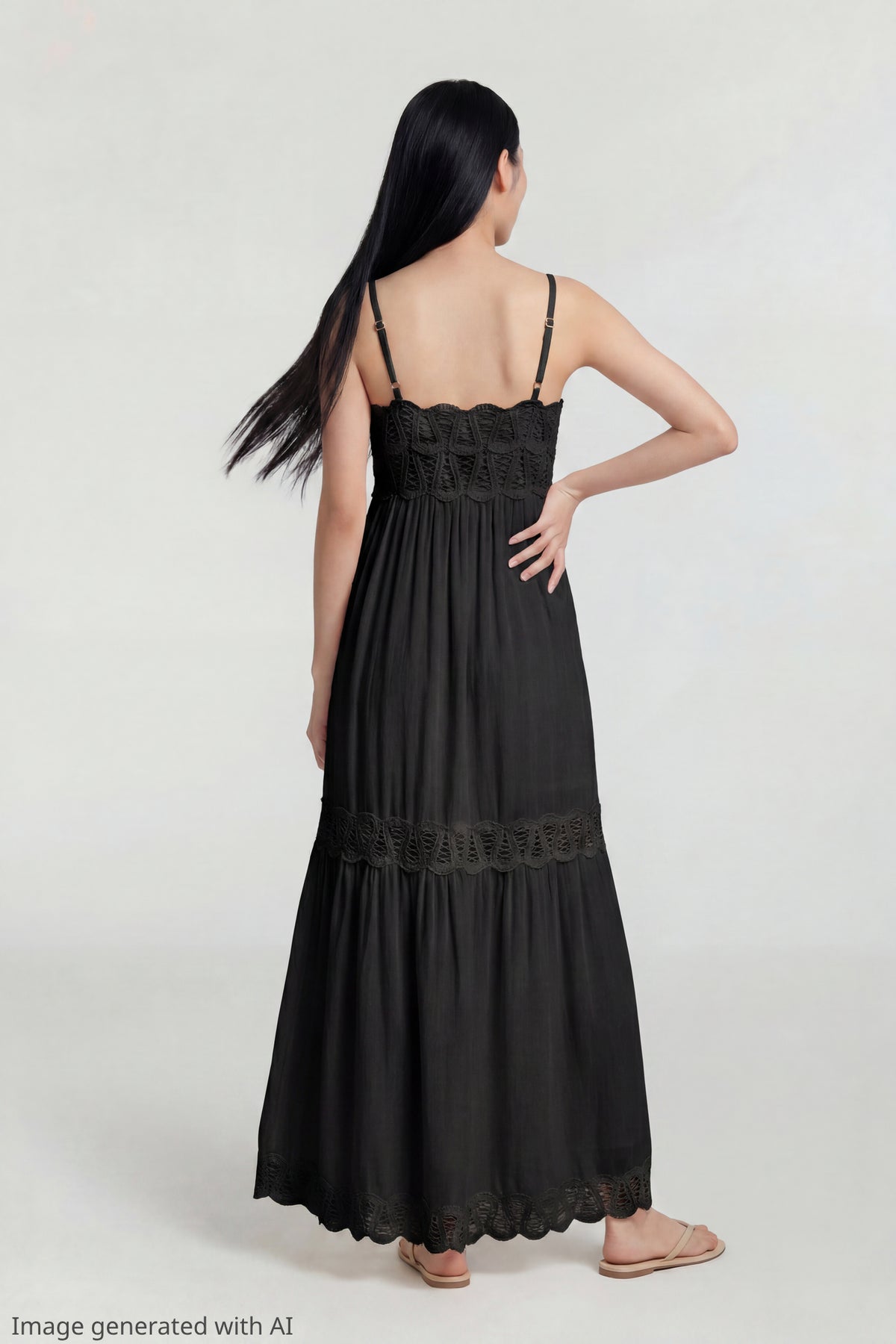 Alt View 2. Crochet Trim Maxi Dress - Black