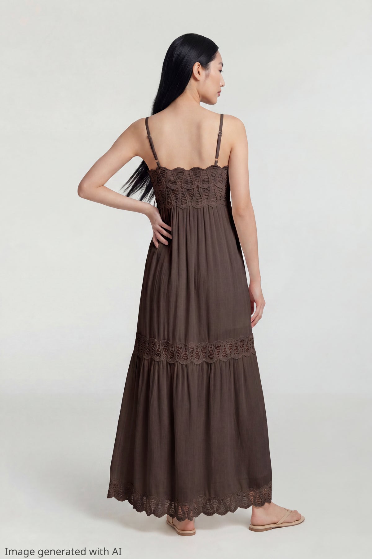 Alt View 2. Crochet Trim Maxi Dress - Brown