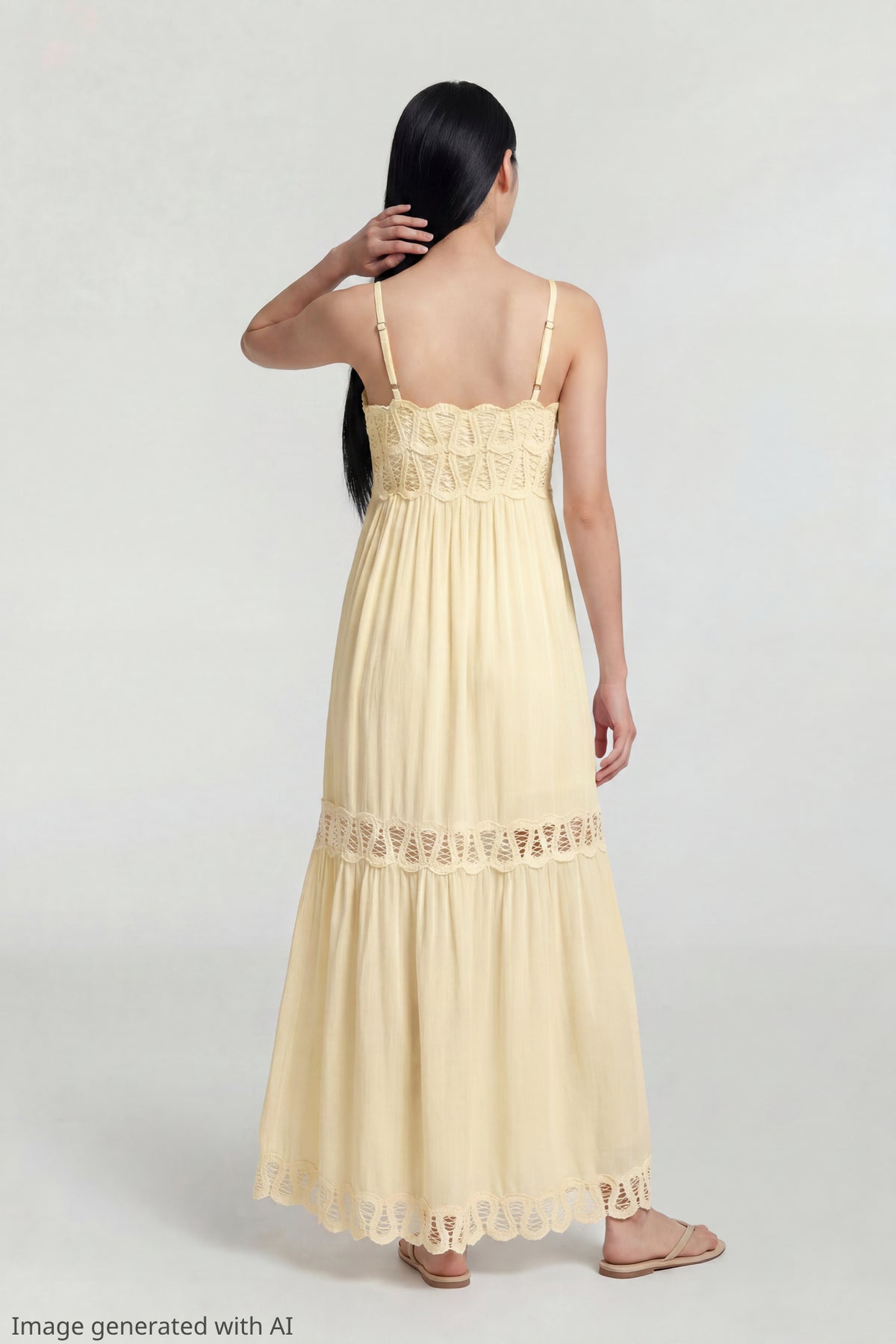 Alt View 2. Crochet Trim Maxi Dress - Pale Yellow
