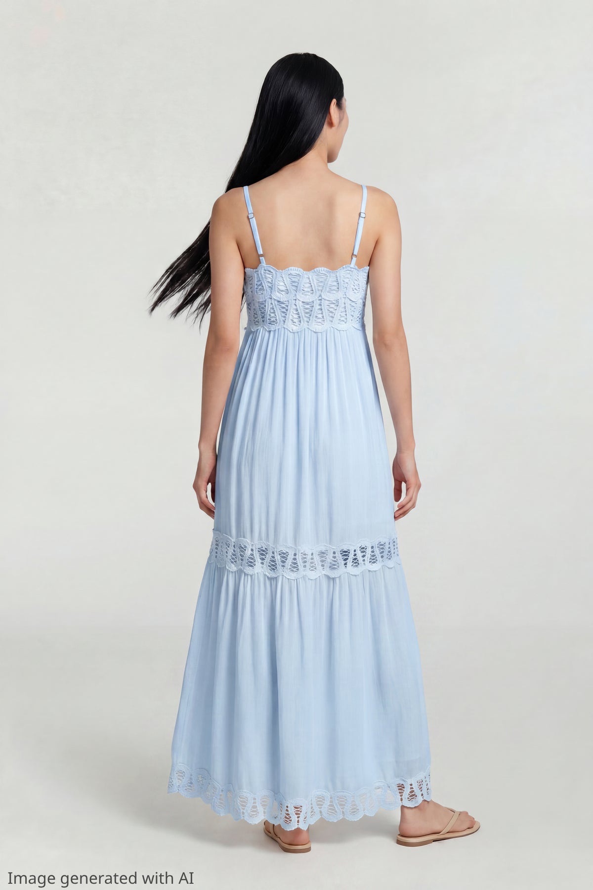 Alt View 2. Crochet Trim Maxi Dress - Baby Blue