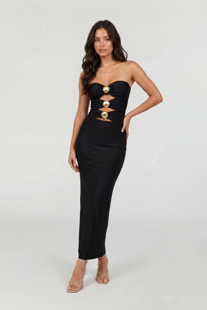 Seashell Cutout Strapless Maxi Dress