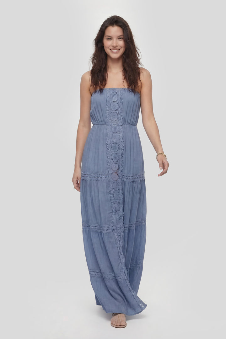 Lace Trim Strapless Maxi Dress