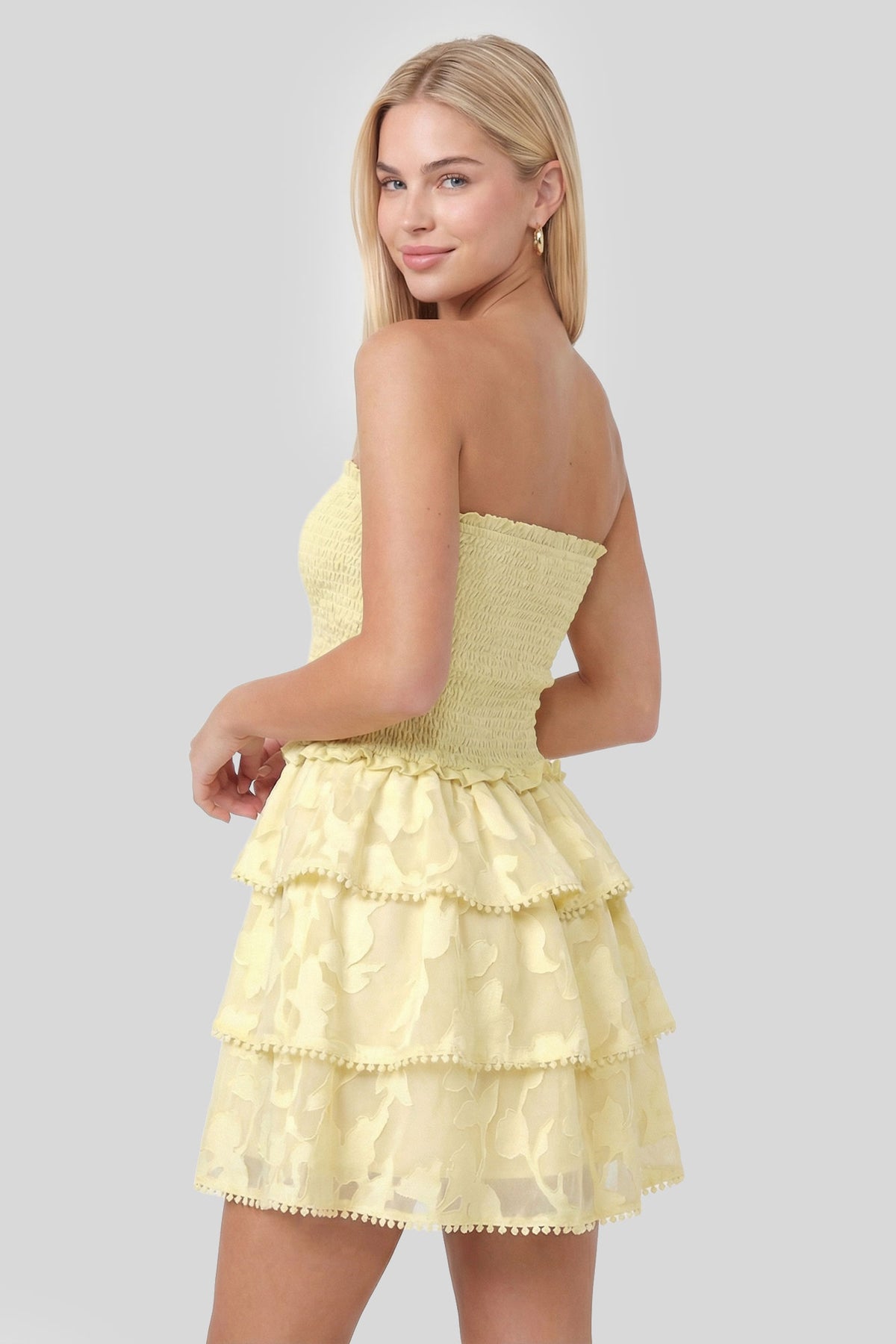 Alt View 2. Smocked Ruffle Tiered Strapless Mini Dress - Yellow