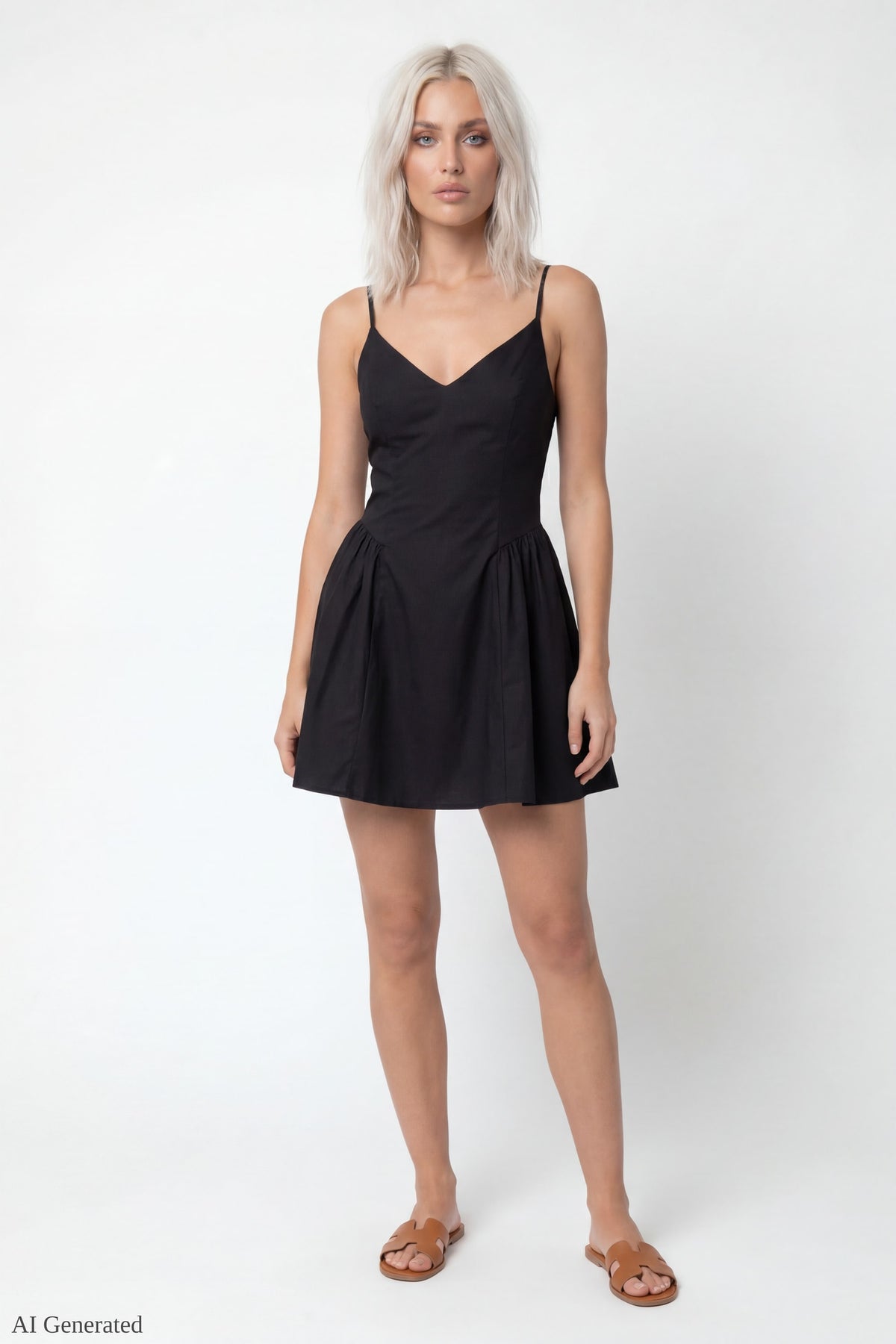 Alt View 3. V-Neck Fit & Flare Mini Dress - Black