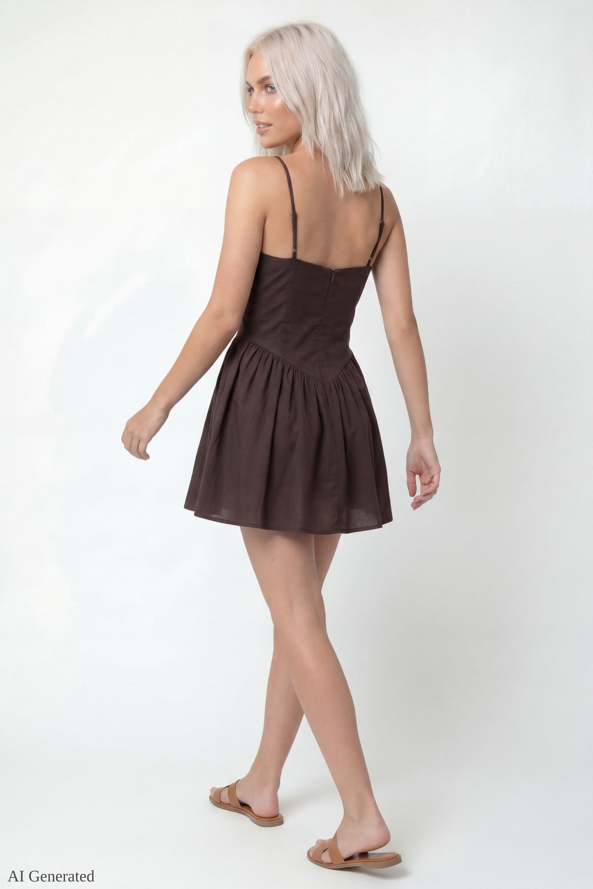 Alt View 2. V-Neck Fit & Flare Mini Dress - Brown