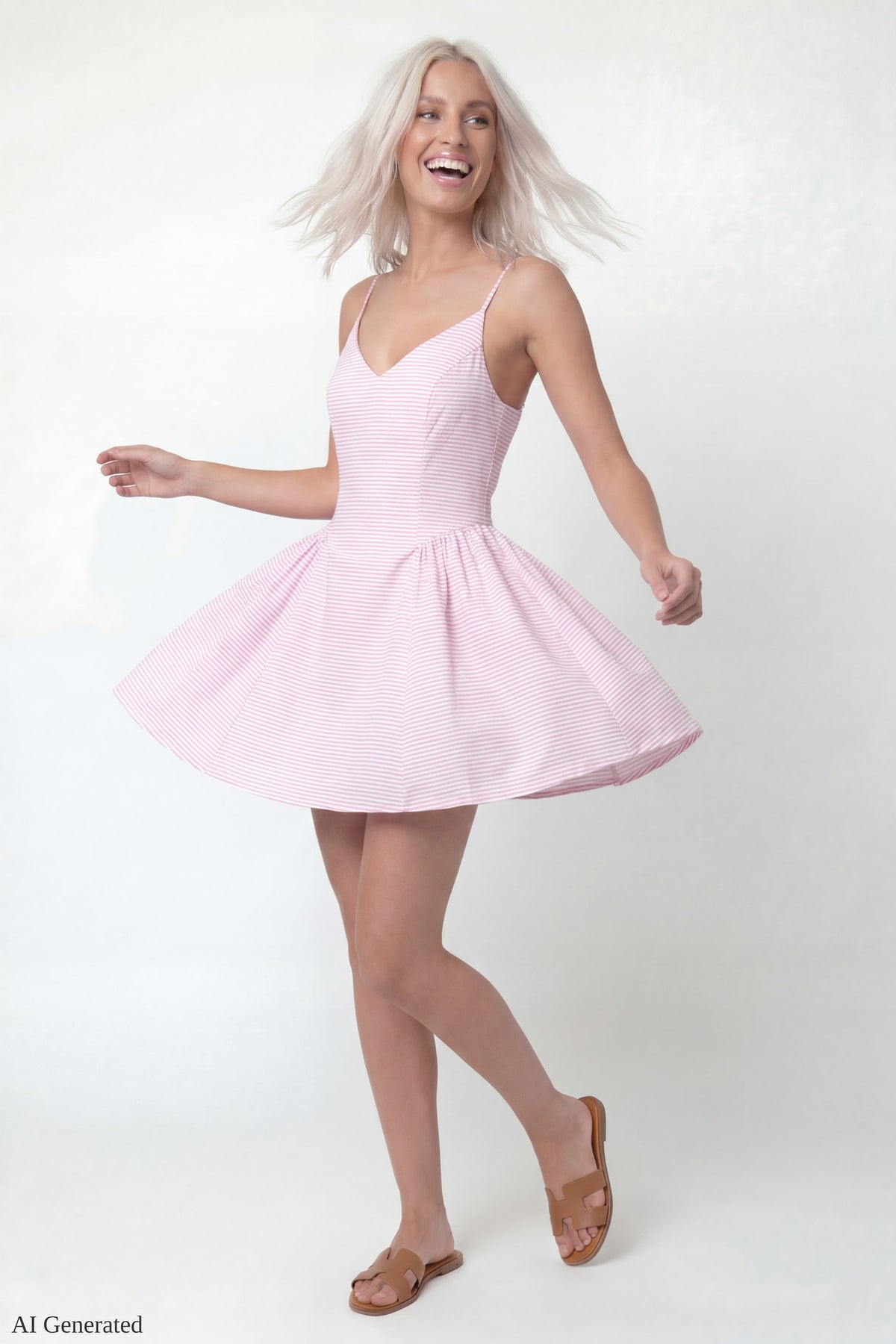 Alt View 3. V-Neck Fit & Flare Mini Dress - Pink