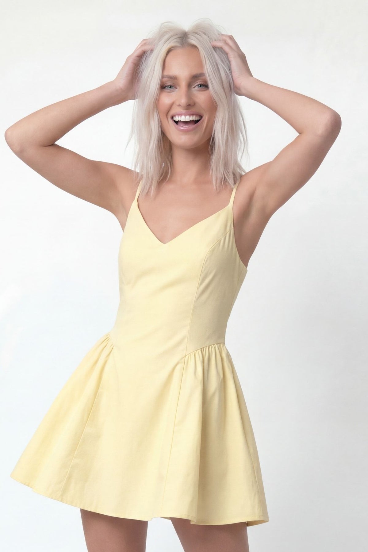 V-Neck Fit & Flare Mini Dress - Yellow