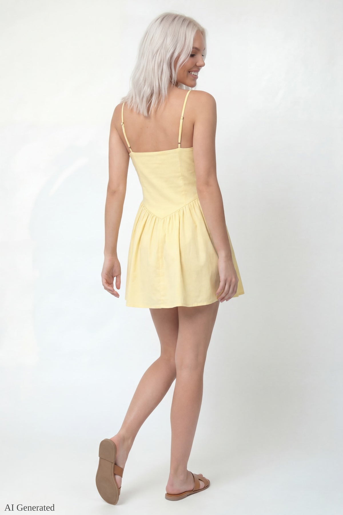 Alt View 2. V-Neck Fit & Flare Mini Dress - Yellow