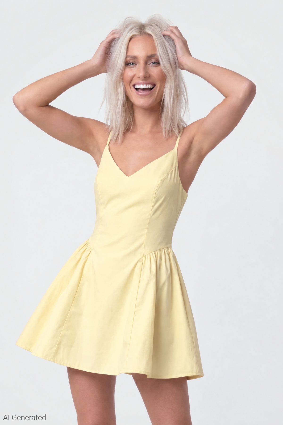 V-Neck Fit & Flare Mini Dress - Yellow