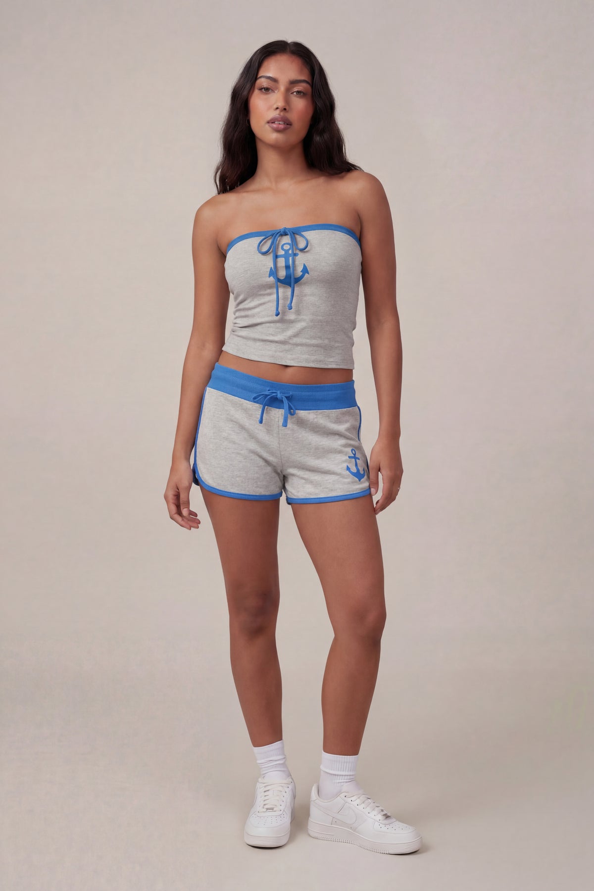 Alt View 2. Graphic Drawstring Dolphin Short - Heather Grey