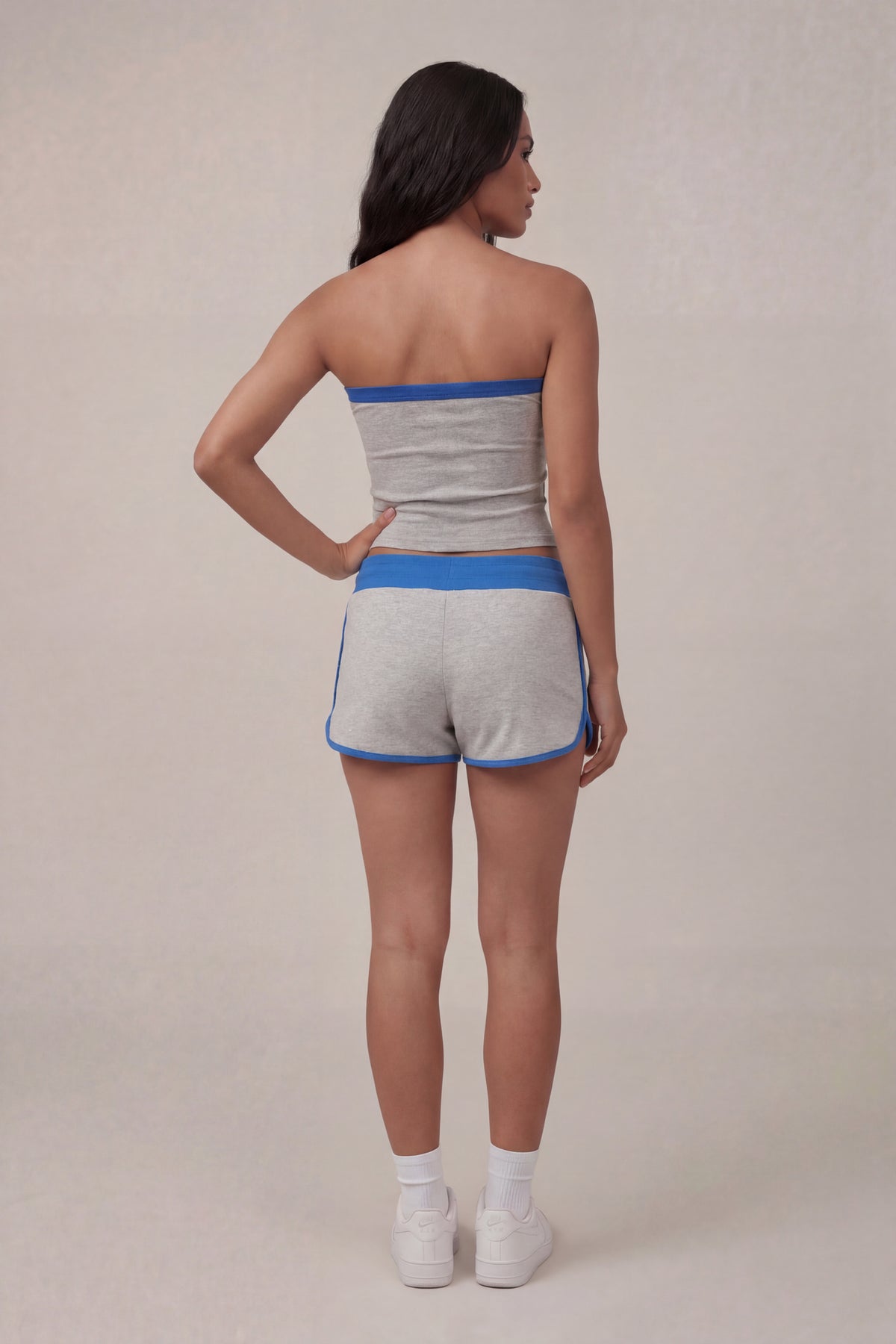 Alt View 3. Graphic Drawstring Dolphin Short - Heather Grey