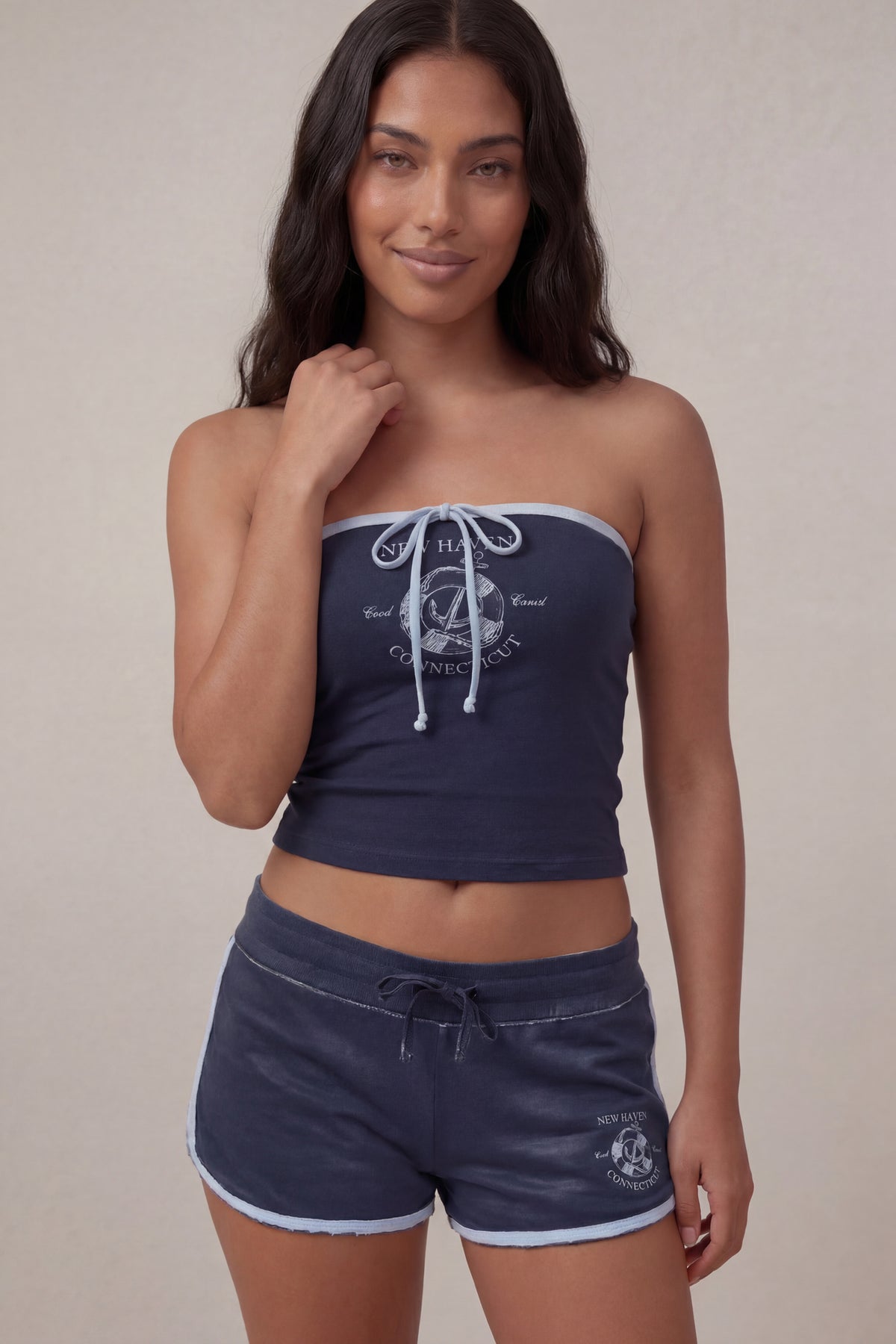 Graphic Drawstring Dolphin Short - Navy