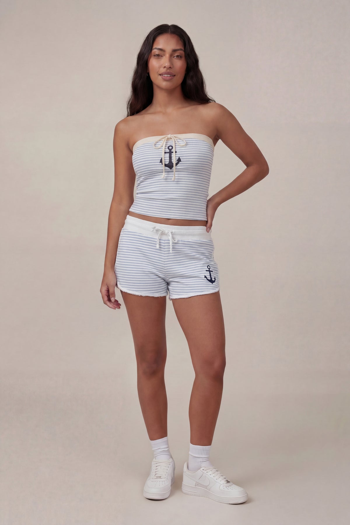 Alt View 2. Graphic Drawstring Dolphin Short - Light Blue