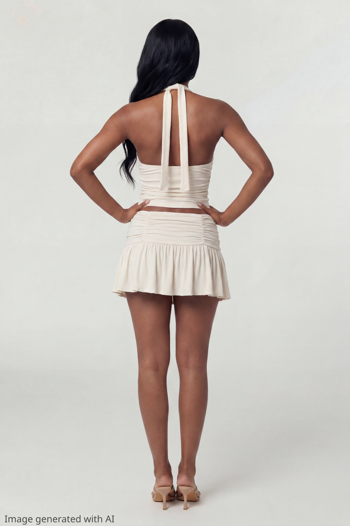 Alt View 2. Mesh Halter Top & Mini Skirt Set - White