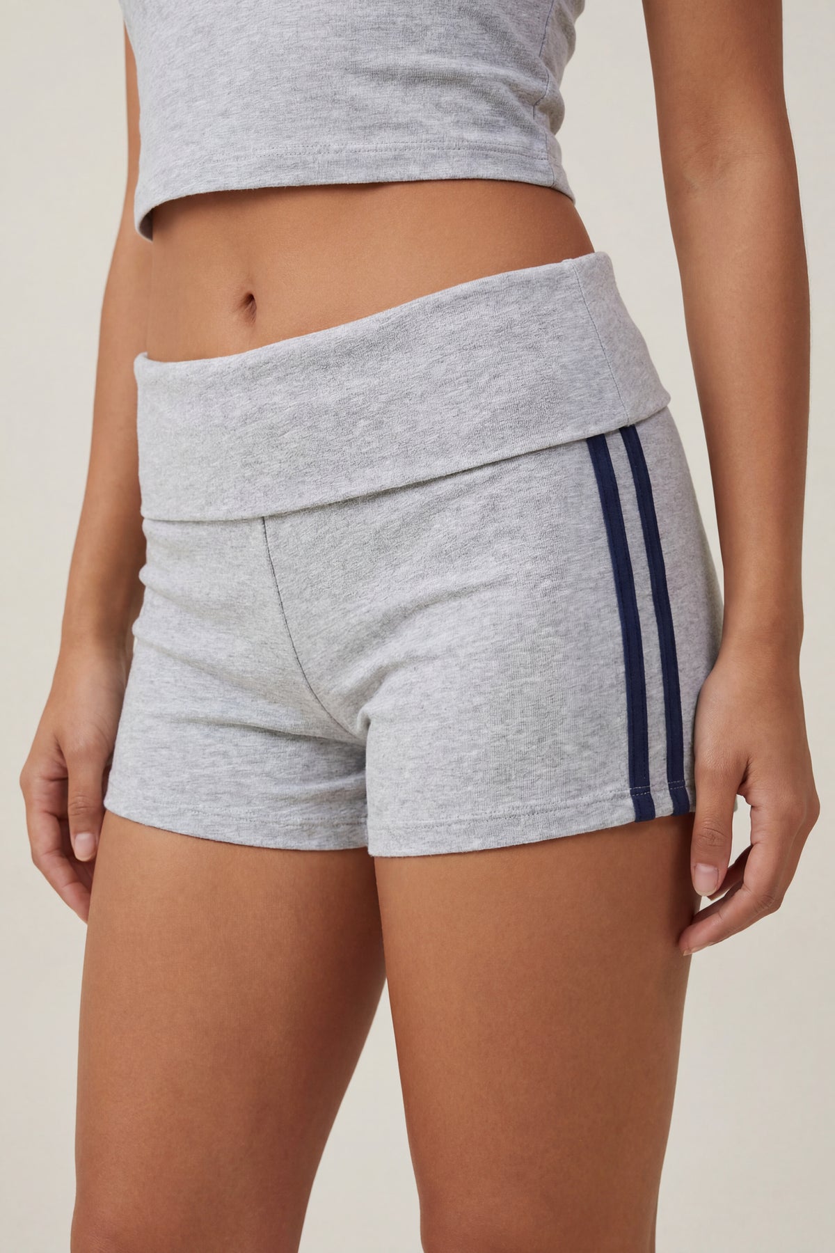 Alt View 2. Foldover Waist Shortie - Heather Grey
