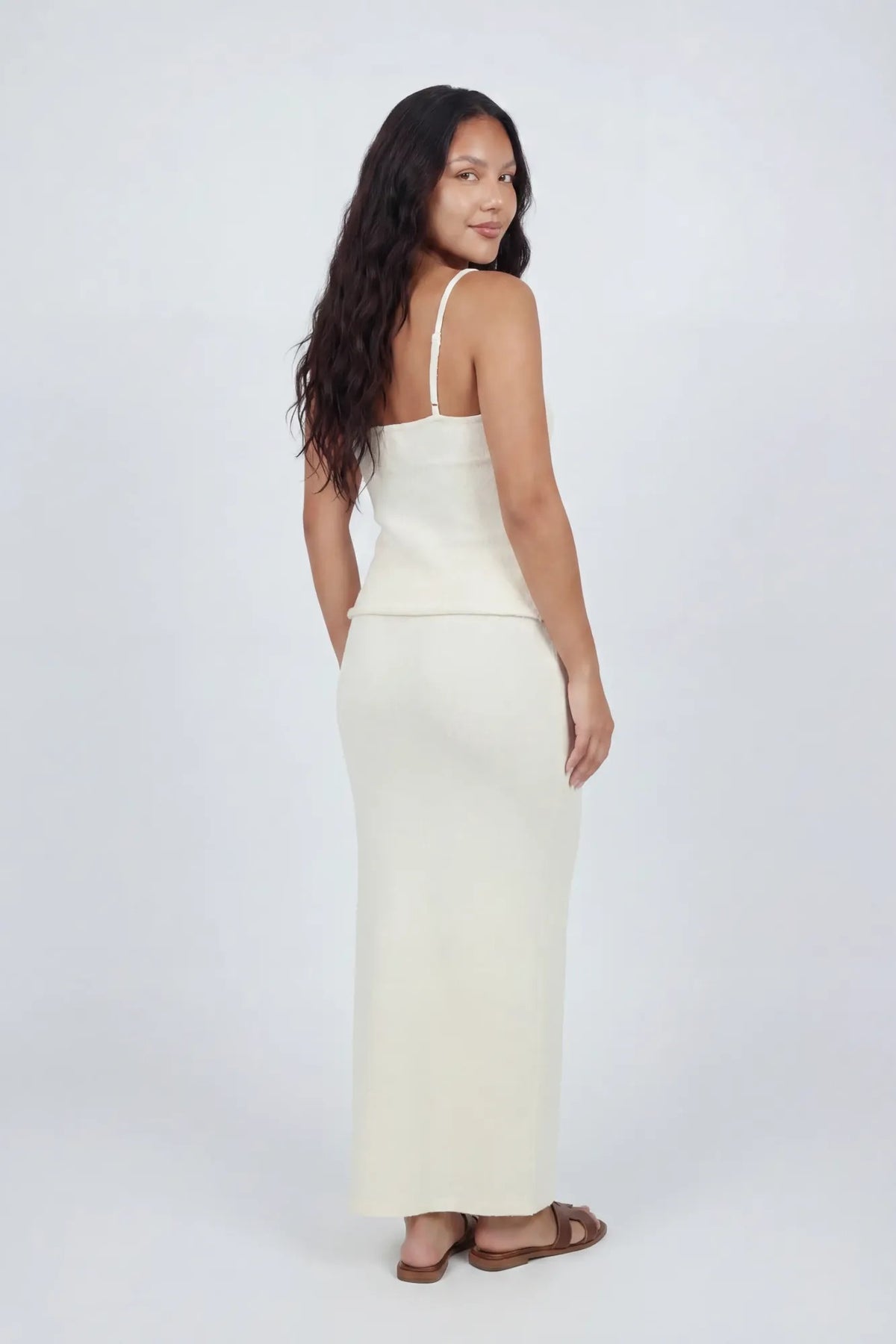 Alt View 2. Knit Flyaway Tank & Maxi Skirt Set - White