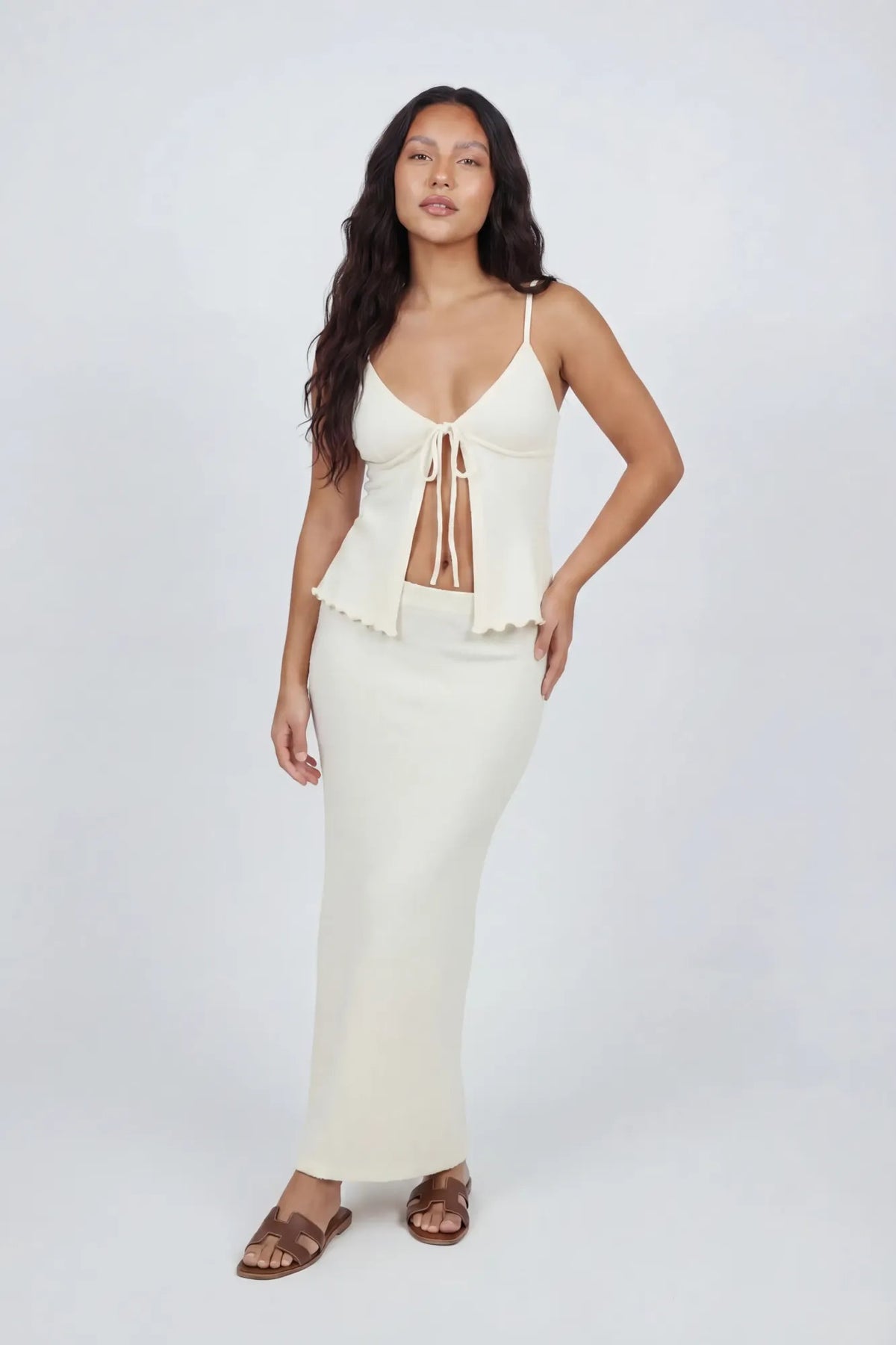 Knit Flyaway Tank & Maxi Skirt Set - White