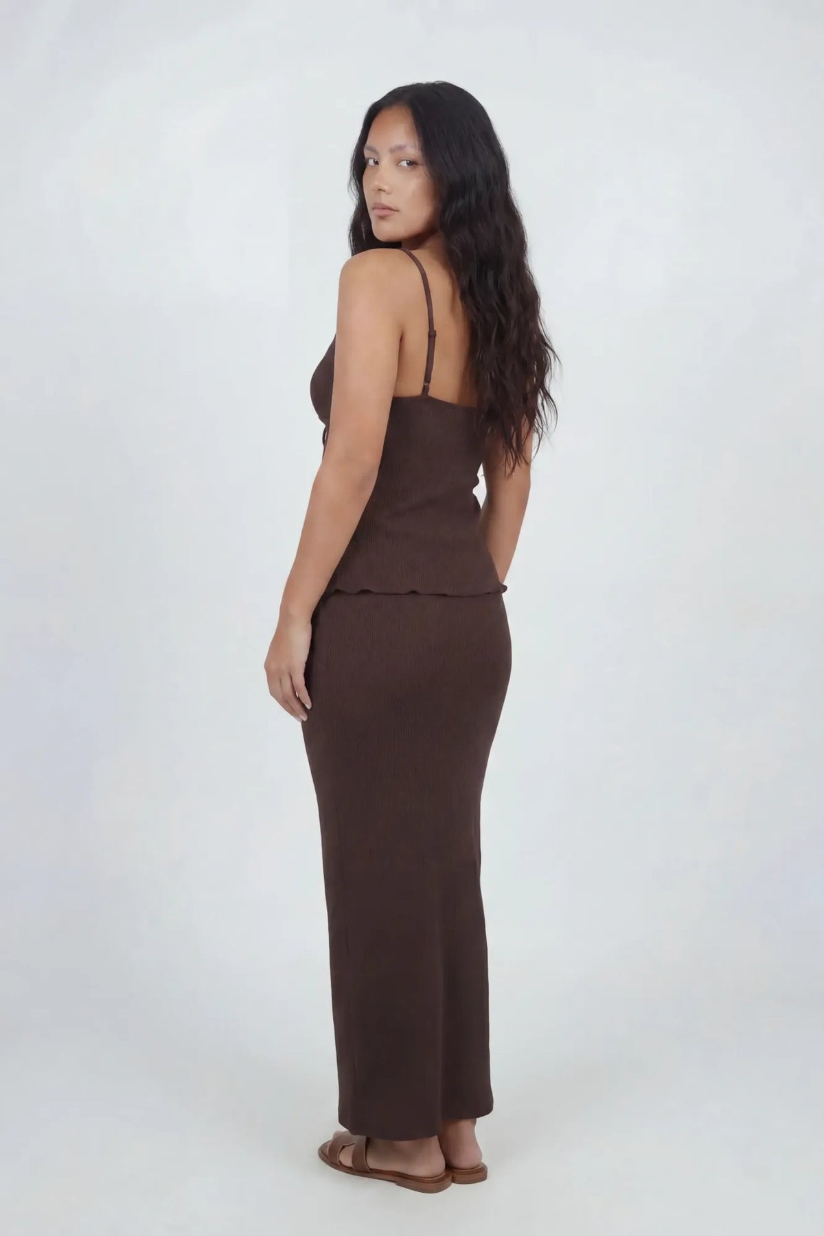 Alt View 2. Knit Flyaway Tank & Maxi Skirt Set - Medium Brown