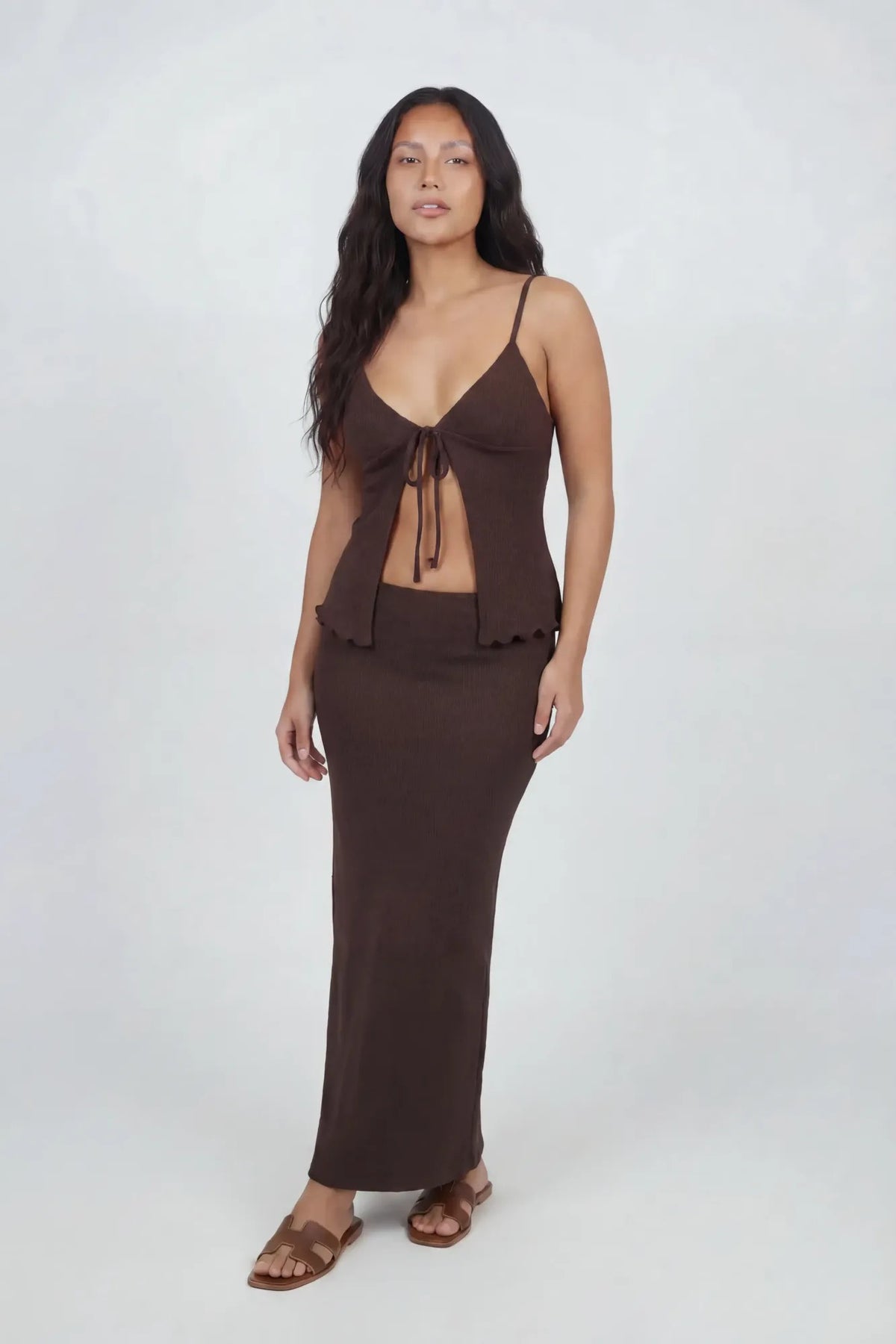 Knit Flyaway Tank & Maxi Skirt Set - Medium Brown