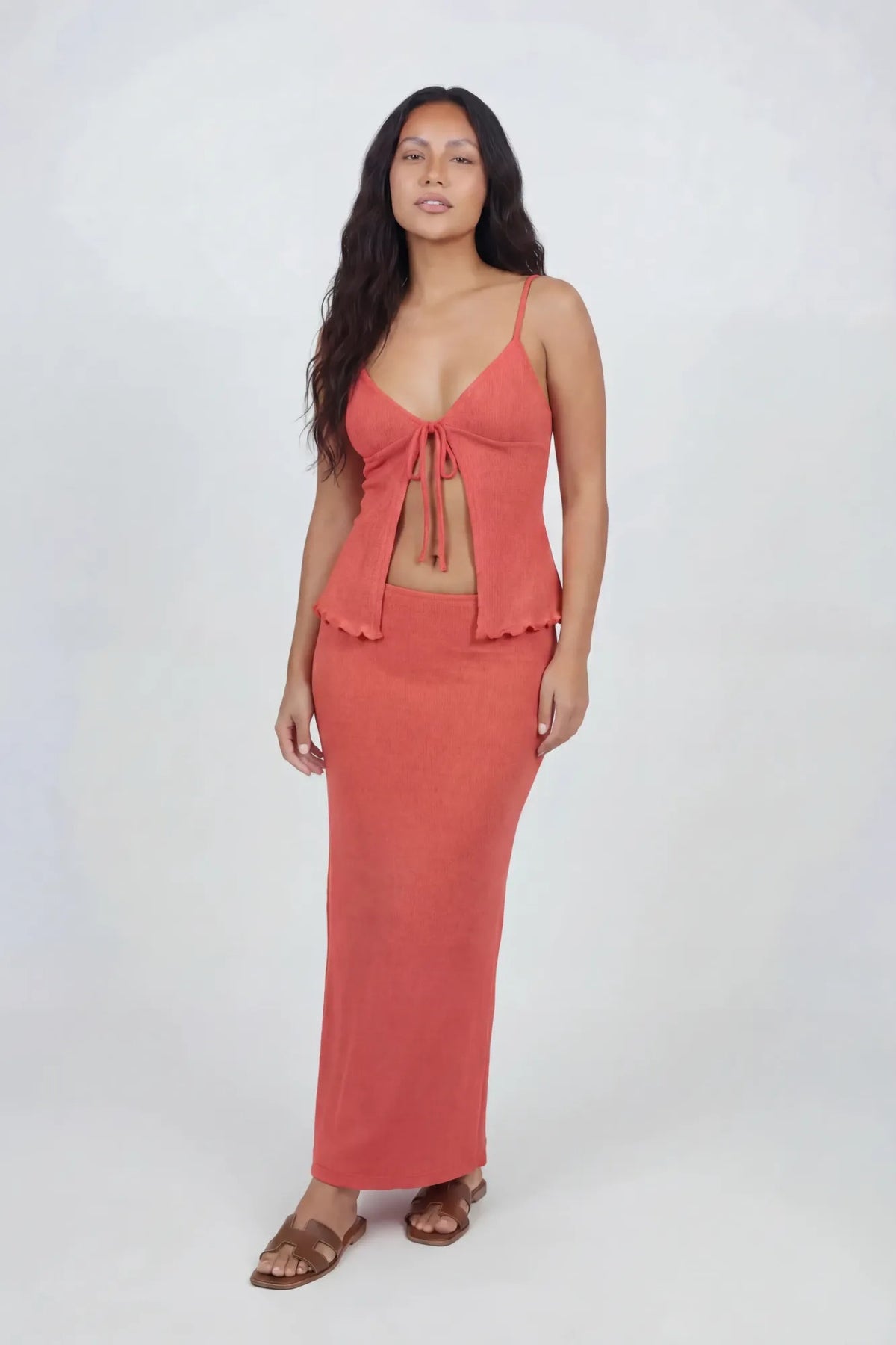 Knit Flyaway Tank & Maxi Skirt Set - Red