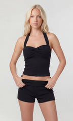 Ribbed Halter Tank & Foldover Waist Short