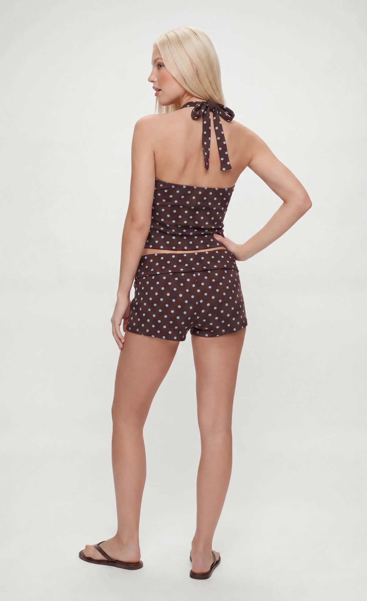 Alt View 2. Ribbed Halter Tank & Foldover Waist Short - Brown