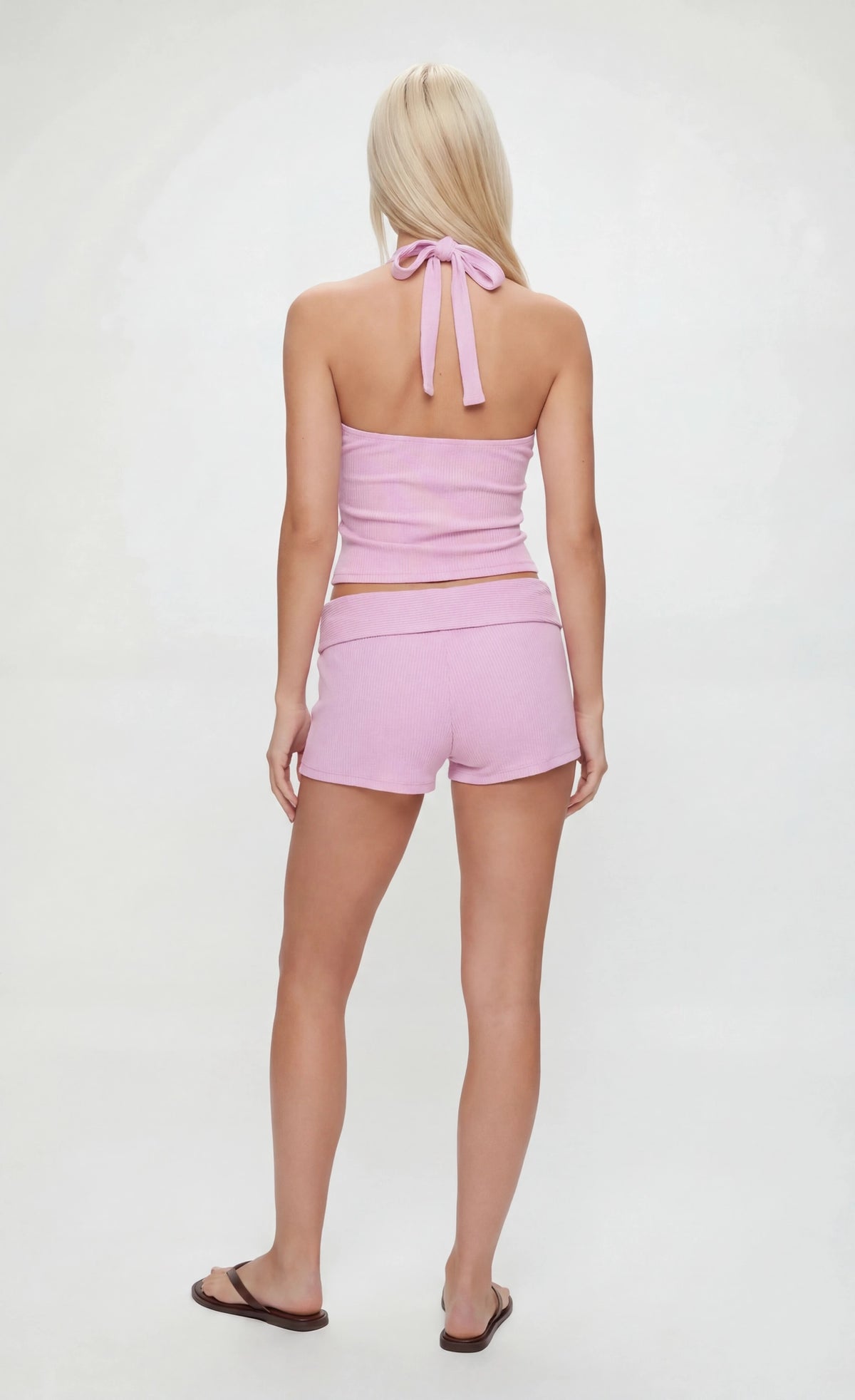 Alt View 2. Ribbed Halter Tank & Foldover Waist Short - Pink