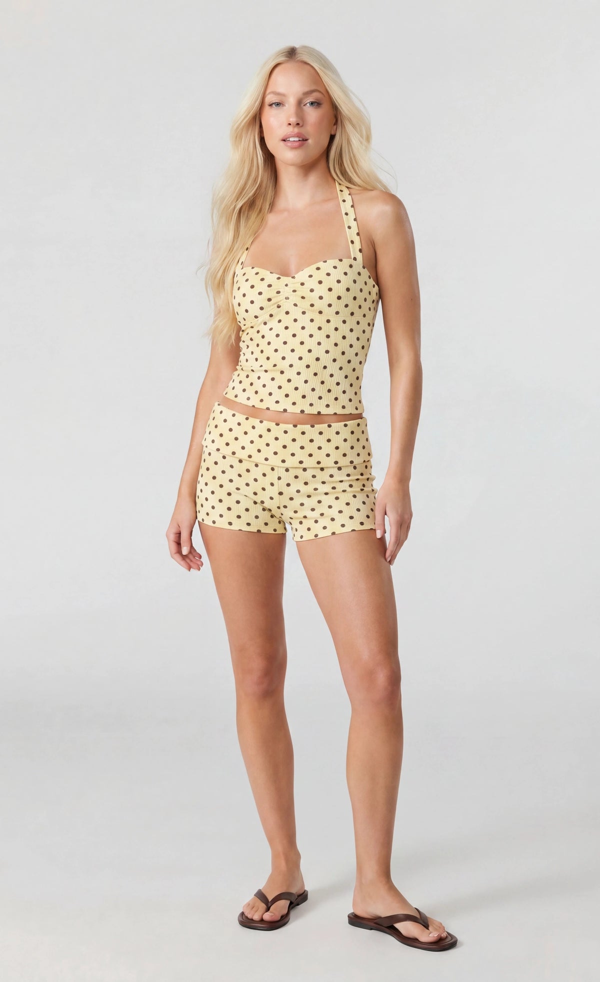 Alt View 3. Ribbed Halter Tank & Foldover Waist Short - Yellow