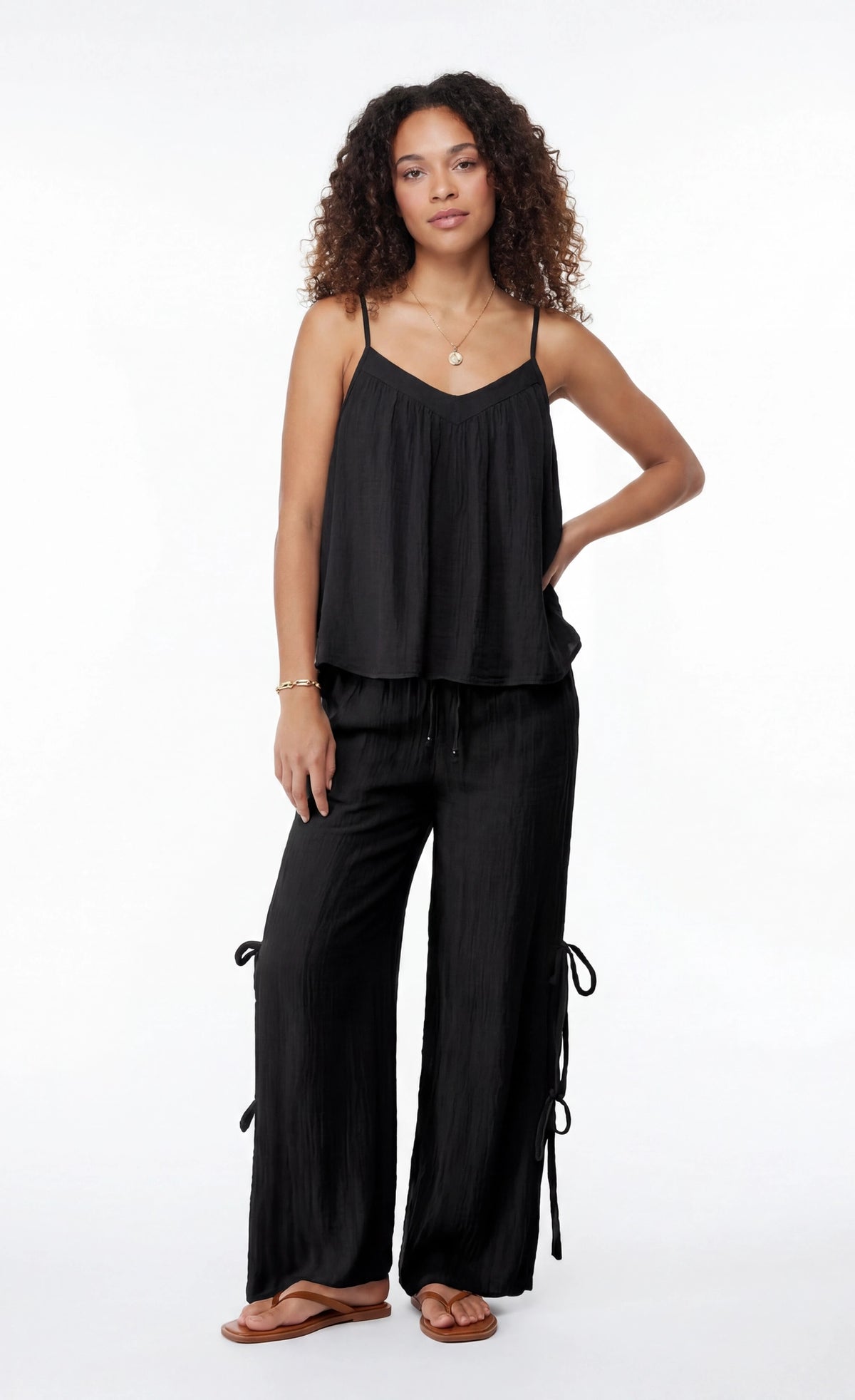 Alt View 3. Gauze Tank & Pant with Bow Set - Black