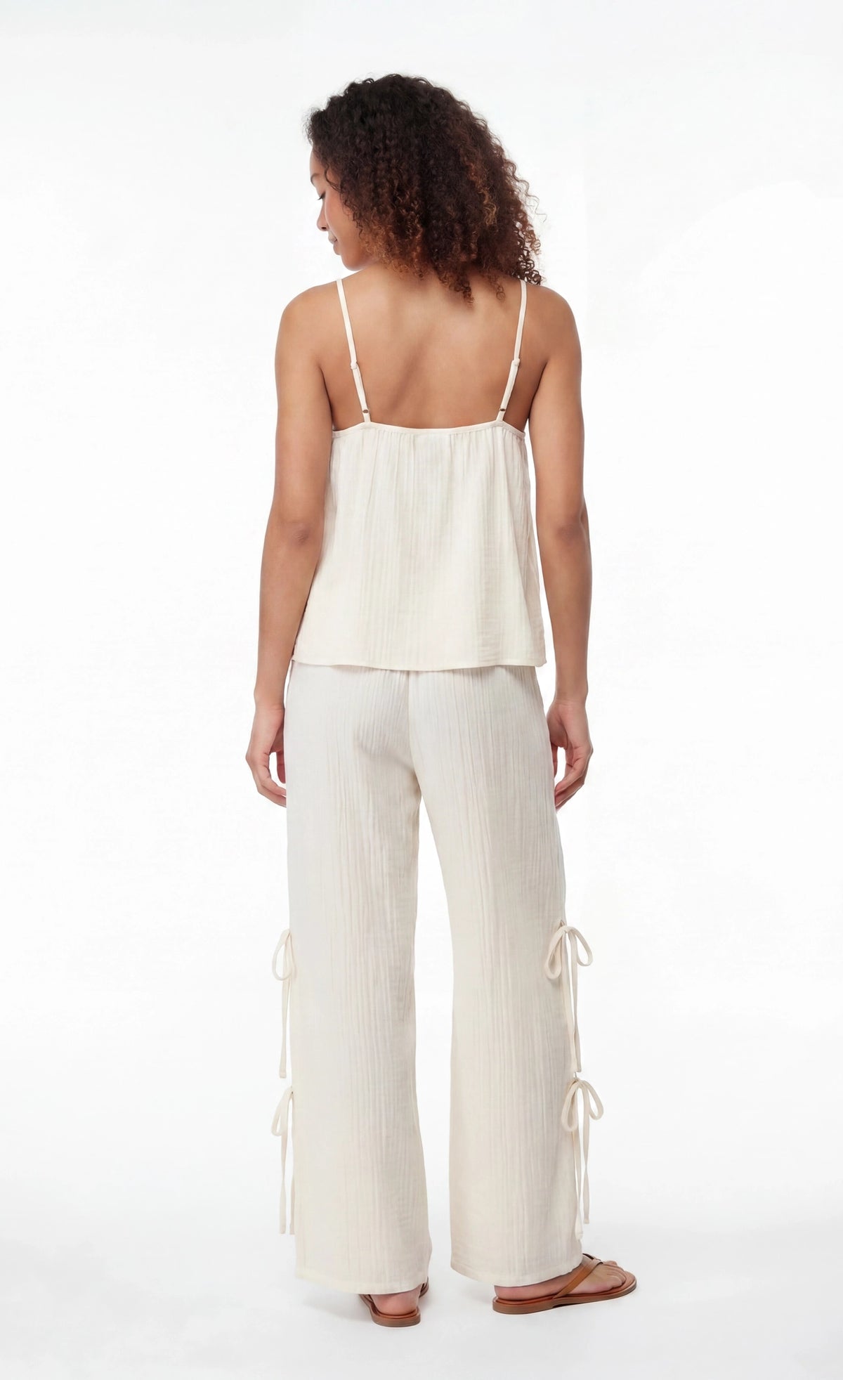 Alt View 2. Gauze Tank & Pant with Bow Set - Cream