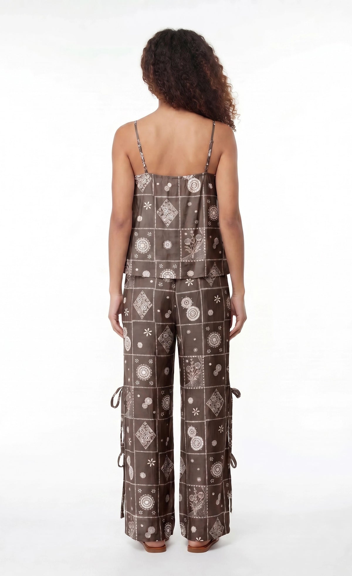 Alt View 2. Gauze Tank & Pant with Bow Set - Brown
