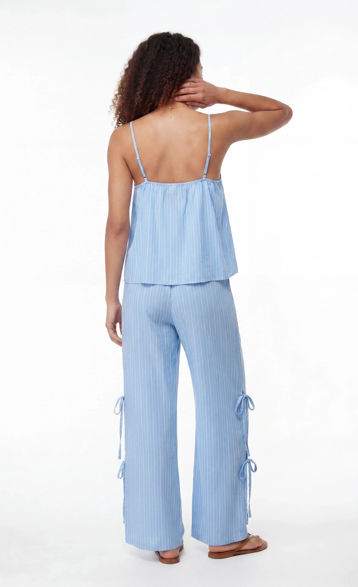 Alt View 2. Gauze Tank & Pant with Bow Set - Blue