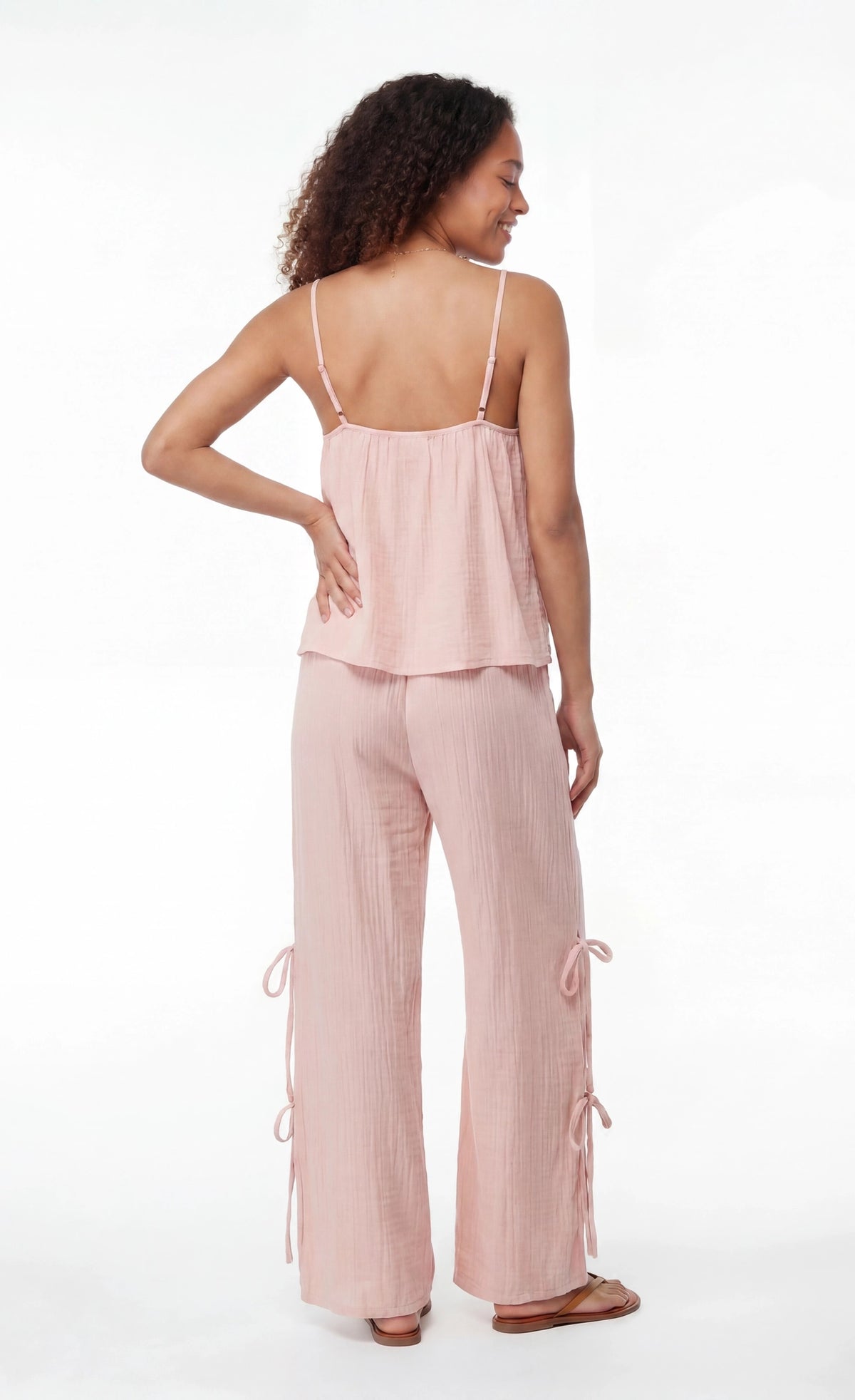 Alt View 2. Gauze Tank & Pant with Bow Set - Pink